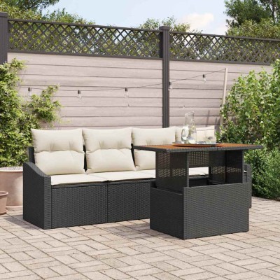 Conjunto de sofá de jardín 5 pcs Negro Poliratán