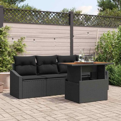 Conjunto de sofá de jardín 5 pcs Negro Poliratán