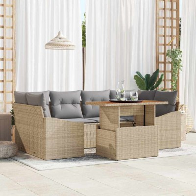Conjunto de sofá de jardín 7 pcs Beige Poliratán