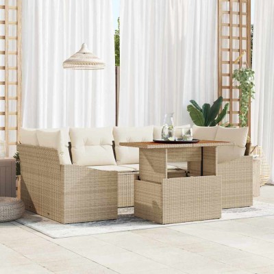 Conjunto de sofá de jardín 7 pcs Beige Poliratán