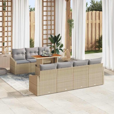Conjunto de sofá de jardín 8 pcs Beige Poliratán