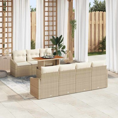 Conjunto de sofá de jardín 8 pcs Beige Poliratán