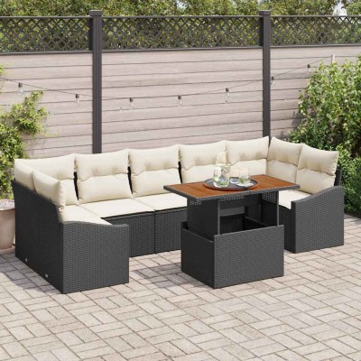 Conjunto de sofá de jardín con cojín 8 pcs Negro y Beige