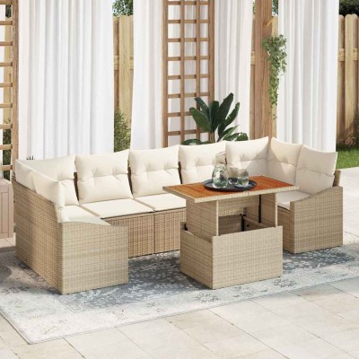Conjunto de sofá de jardín con cojín 8 pcs Beige, Crema