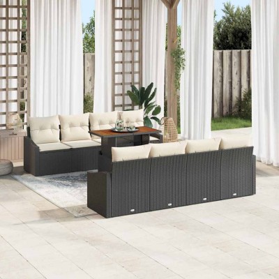 Conjunto de sofá de jardín 9 pcs Negro Poliratán