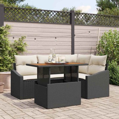 Conjunto de sofá de jardín 5 pcs Negro Poliratán