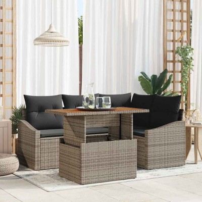 Conjunto de sofá de jardín 5 pcs Gris Poliratán