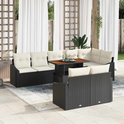Conjunto de sofá de jardín 9 pcs Negro Poliratán
