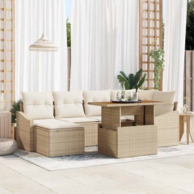 Conjunto de sofá de jardín 7 pcs Beige Poliratán
