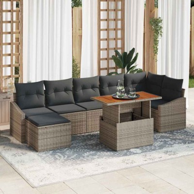 Conjunto de sofá de jardín 8 pcs Gris Poliratán