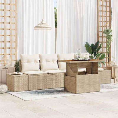 Conjunto de sofá de jardín 5 pcs Beige Poliratán