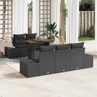 Conjunto de sofá de jardín 6 pcs Negro Poliratán