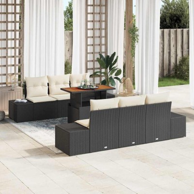 Conjunto de sofá de jardín 7 pcs Negro Poliratán