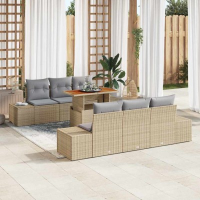 Conjunto de sofá de jardín 7 pcs Beige Poliratán
