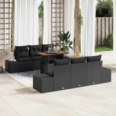 Conjunto de sofá de jardín 7 pcs Negro Poliratán