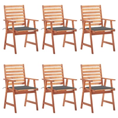 Sillas comedor de jardín y cojines 6 uds madera maciza acacia
