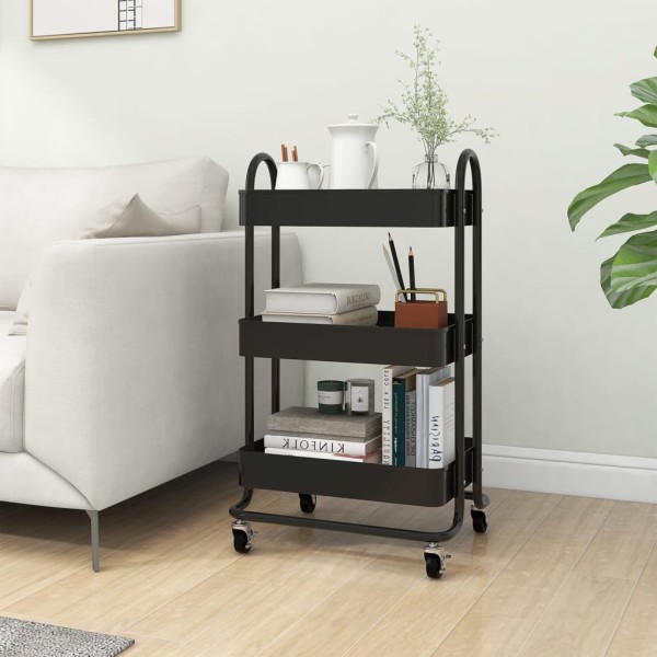 Carrito de cocina 3 niveles acero negro 43x34x79 cm
