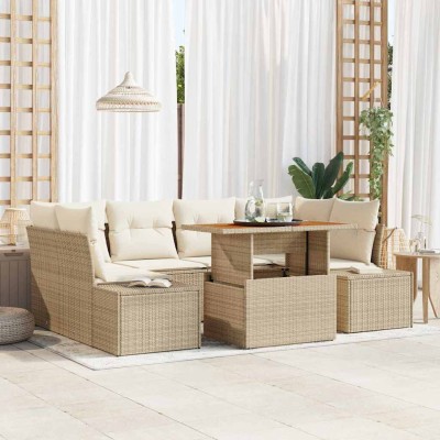 Conjunto de sofá de jardín 7 pcs Beige Poliratán