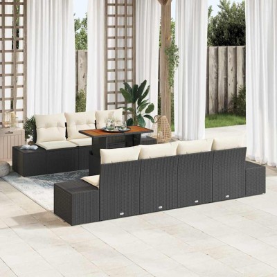 Conjunto de sofá de jardín 8 pcs Negro Poliratán