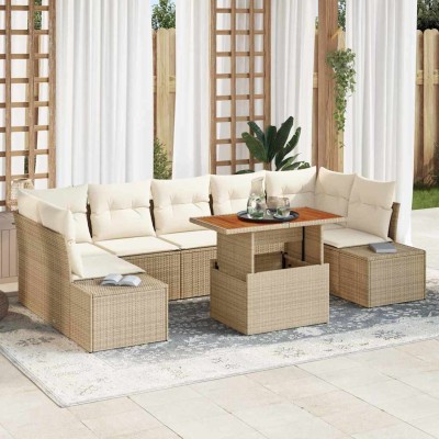 Conjunto de sofá de jardín 8 pcs Beige Poliratán
