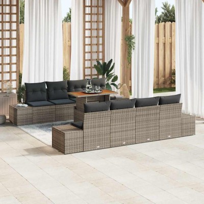 Conjunto de sofá de jardín 9 pcs Gris Poliratán
