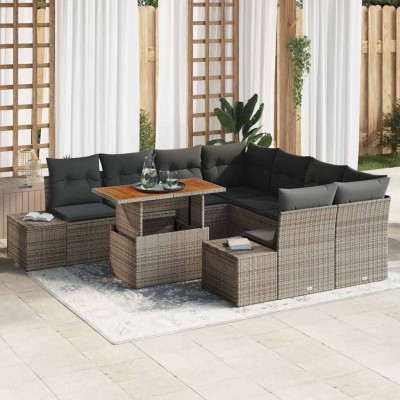 Conjunto de sofá de jardín 9 pcs Gris Poliratán
