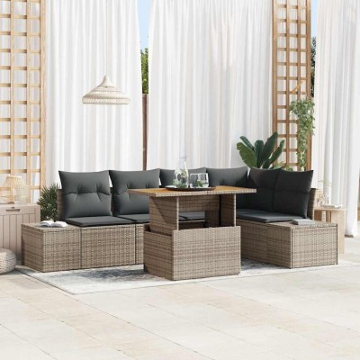 Conjunto de sofá de jardín 6 pcs Gris Poliratán