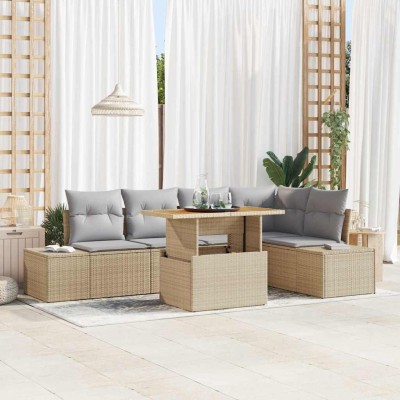 Conjunto de sofá de jardín 6 pcs Beige Poliratán