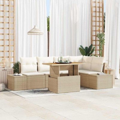 Conjunto de sofá de jardín 6 pcs Beige Poliratán