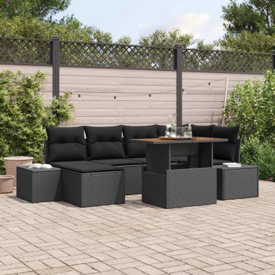 Conjunto de sofá de jardín 7 pcs Negro Poliratán