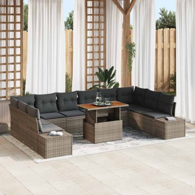 Conjunto de sofá de jardín 11 pcs Gris Poliratán