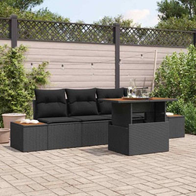 Conjunto de sofá de jardín 5 pcs Negro Poliratán