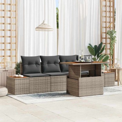 Conjunto de sofá de jardín 5 pcs Gris Poliratán