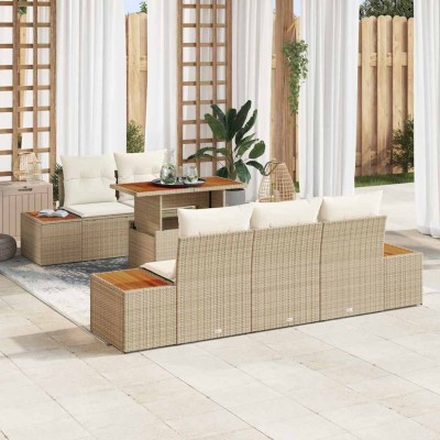Conjunto de sofá de jardín 6 pcs Beige Poliratán