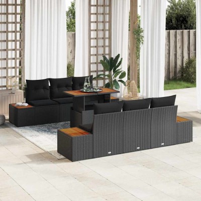 Conjunto de sofá de jardín 7 pcs Negro Poliratán