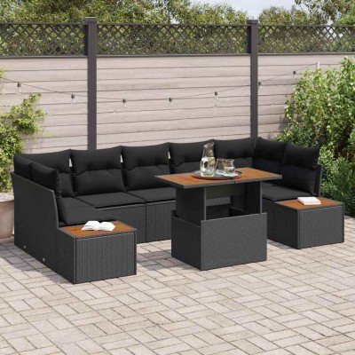 Conjunto de sofá de jardín 8 pcs Negro Poliratán
