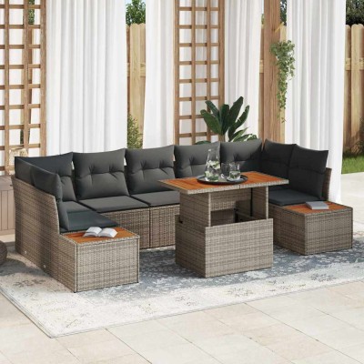 Conjunto de sofá de jardín 8 pcs Gris Poliratán