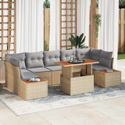 Conjunto de sofá de jardín 8 pcs Beige Poliratán