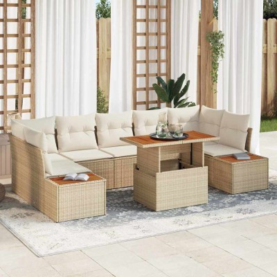 Conjunto de sofá de jardín 8 pcs Beige Poliratán