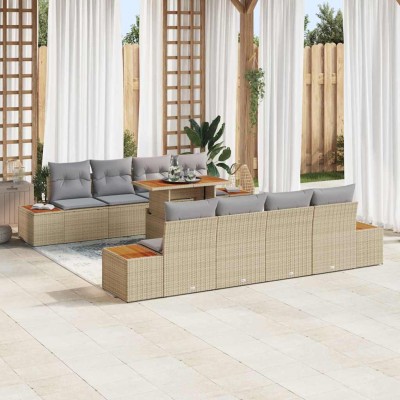 Conjunto de sofá de jardín 9 pcs Beige Poliratán