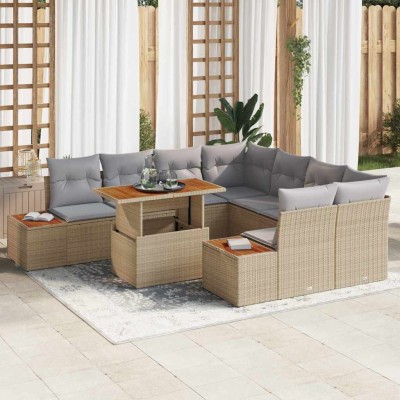 Conjunto de sofá de jardín 9 pcs Beige Poliratán