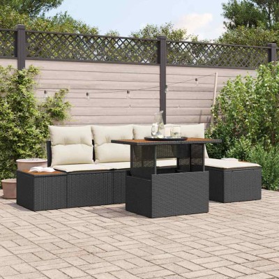 Conjunto de sofá de jardín 6 pcs Negro Poliratán