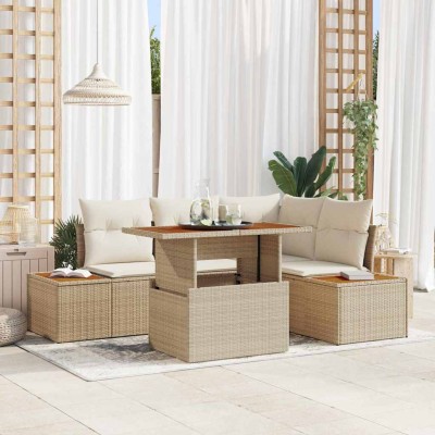 Conjunto de sofá de jardín 5 pcs Beige Poliratán