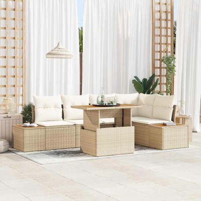 Conjunto de sofá de jardín 6 pcs Beige Poliratán