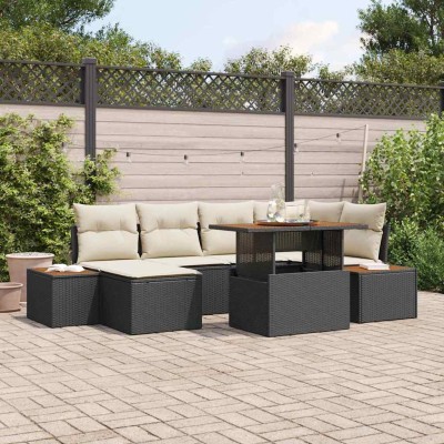 Conjunto de sofá de jardín 7 pcs Negro Poliratán