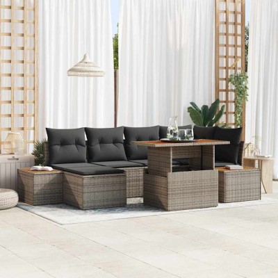 Conjunto de sofá de jardín 7 pcs Gris Poliratán