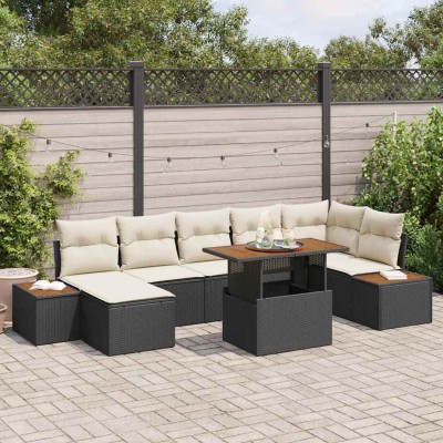 Conjunto de sofá de jardín 8 pcs Negro Poliratán