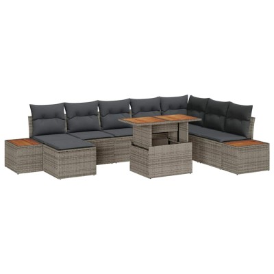 Conjunto de sofá de jardín 9 pcs Gris Poliratán