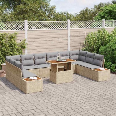 Conjunto de sofá de jardín 11 pcs Beige Poliratán