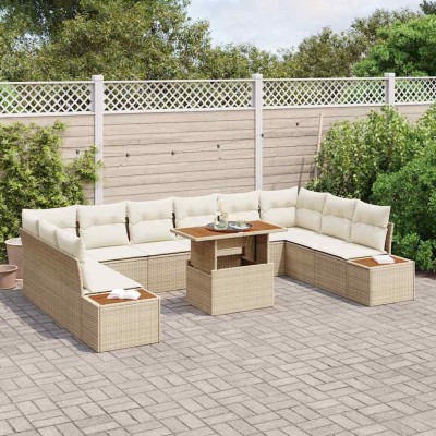 Conjunto de sofá de jardín 11 pcs Beige Poliratán